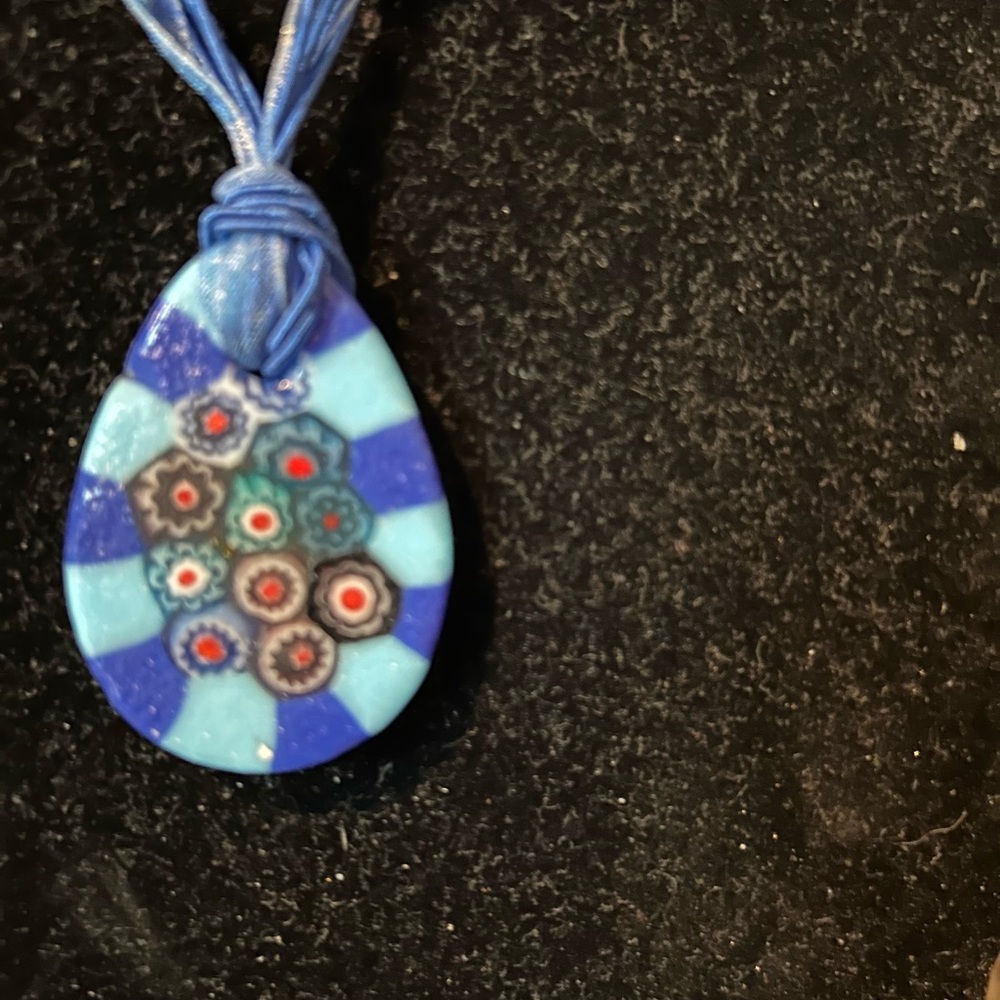 Millefiori Teardrop Pendant Necklace 10.2 in - Picture 3 of 4